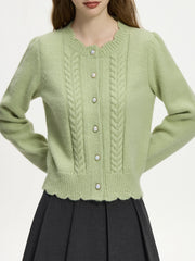 Strickjacke mit Rundhalsausschnitt und Spitze in Halbmondform