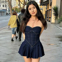Jeans-Minikleid, trägerlos, A-Linie