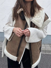 Ärmelloser Wildleder-Shearling-Fleecemantel