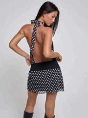 Minikleid mit Polka-Dot-Patchwork-Halterkleid