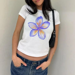 Grafisches Rundhals-Crop-Top im ästhetischen Stil