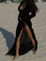 Maxikleid aus Chiffon mit V-Ausschnitt und Rüschen