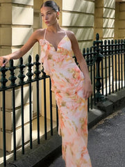 Neckholder-Kleid mit Print, Rüschen, ärmellos, rückenfrei, Urlaubskleid