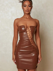 Ärmelloses, trägerloses Bodycon-Kleid aus PU-Leder