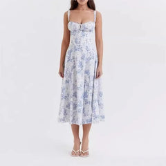 Korsettkleid mit Spaghettiträgern und Blumenmuster
