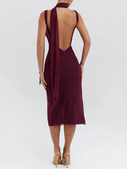 Midi-Kleid mit Blumenmuster und Schlitz aus Mesh