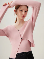 Rosa, lässiger, locker gestrickter Cardigan mit V-Ausschnitt
