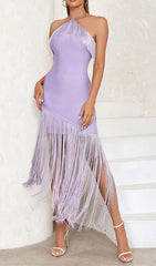 Ärmelloses Midikleid mit Quasten in Lila