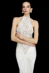 Neckholder-Rückenfreies, rückenfreies Partykleid mit Spitzeneinsatz und hoher Taille