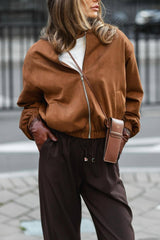 Warme Streetstyle-Jacke aus Wildleder mit Reißverschluss