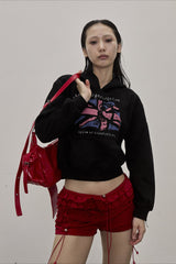Retro Union Jack Stern Cropped Hoodie