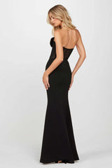 Elegantes, trägerloses Partykleid mit hohem Schlitz und 3D-Blumenmuster