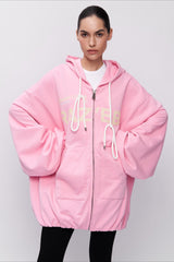 Pinkfarbener, mittellanger Hoodie mit Buchstabenprint