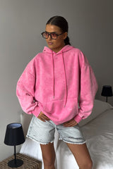 Used-Look-Hoodie aus einfarbiger Baumwolle