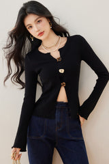 Schwarzer, schmal geschnittener Strickcardigan, sexy, figurbetontes Baselayer