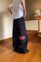Hip Hop Embroidered Graphic Wide Leg Baggy High Street Jeans