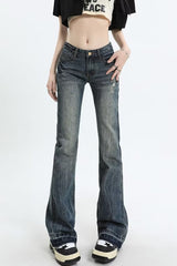Vintage Distressed Low-Rise Bootcut Slim Jeans