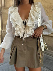 Elegante Bluse mit Stufenrüschen