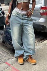 Vintage Washed Wide Straight Jeans