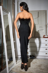 Diaz Maxikleid mit Federquasten und Bandagenrand – Schwarz
