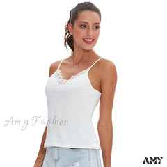 Amy Fashion - Casual Soft Elastic Cotton Lace Tank Tops