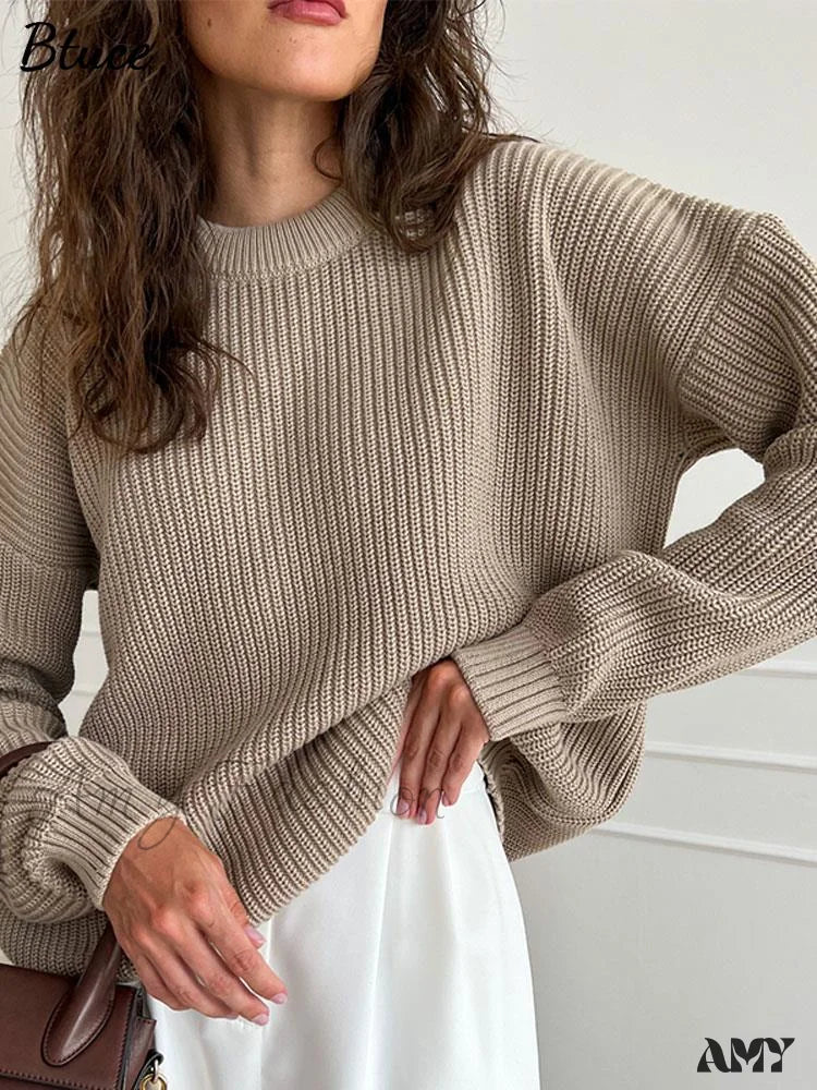 Amy Fashion - Chic O-Neck Elegant Knitted Sweater Pullovers