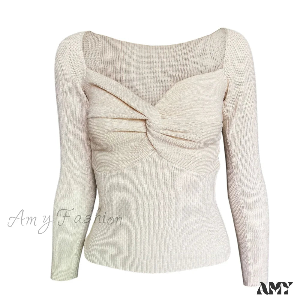 Amy Fashion - Chic Square Collar Short Sweaters Pullover