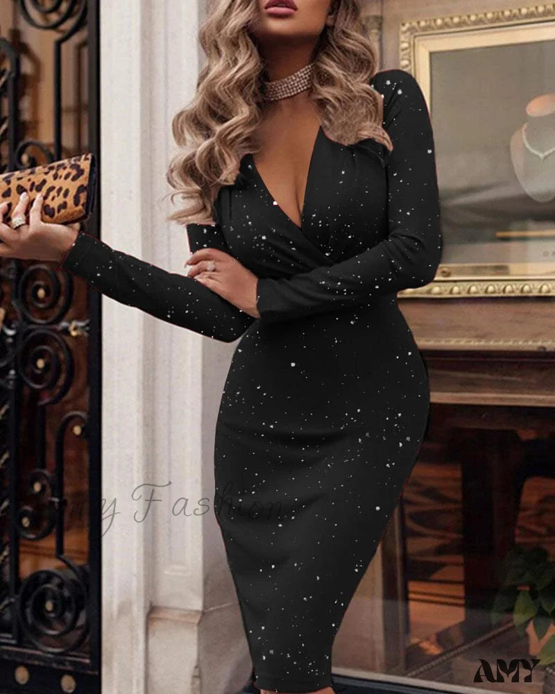 Amy Fashion - Christmas Glitter Ruched Sequins Skinny Sexy Robes