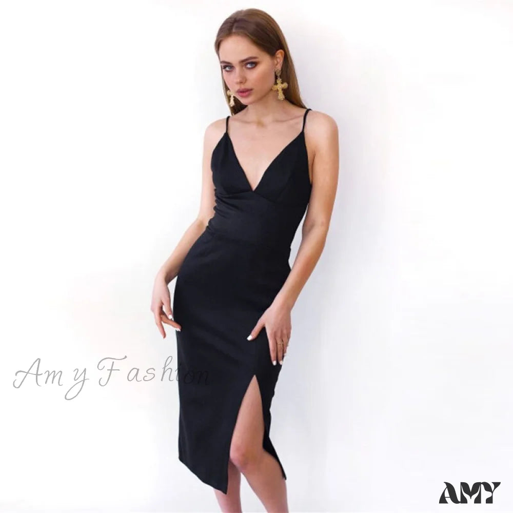 Amy Fashion - Churses Sexy Deep V-Neck Backless Spaghetti Strap Dress