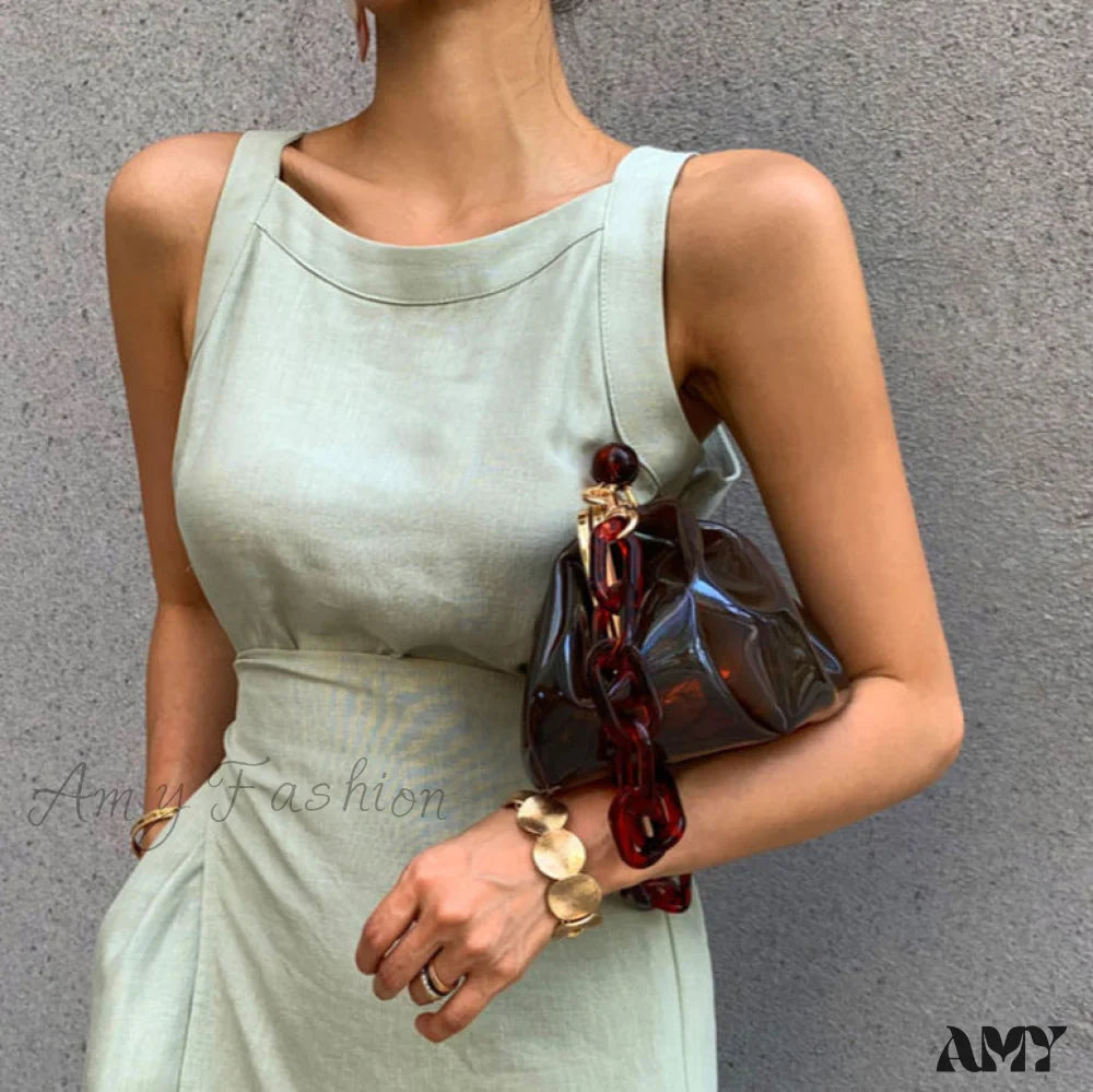 Amy Fashion - Cotton Linen Lace Up Sashes Sleeveless Beach Dresses