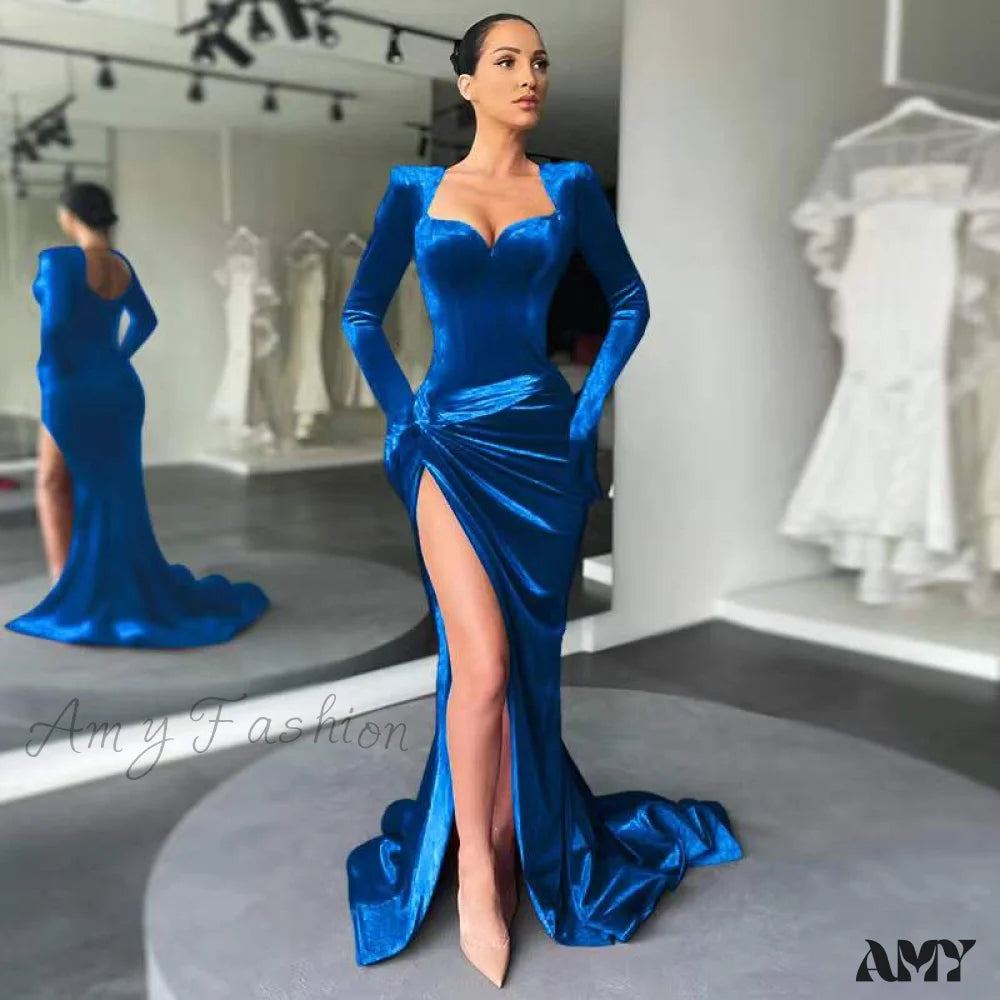 Amy Fashion - Elegant Bodycon Long Dress Blue / S
