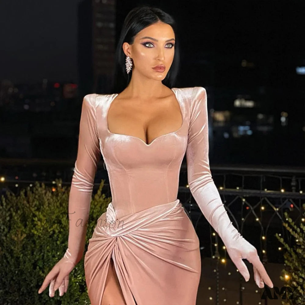 Amy Fashion - Elegant Bodycon Long Dress Pink Club / S