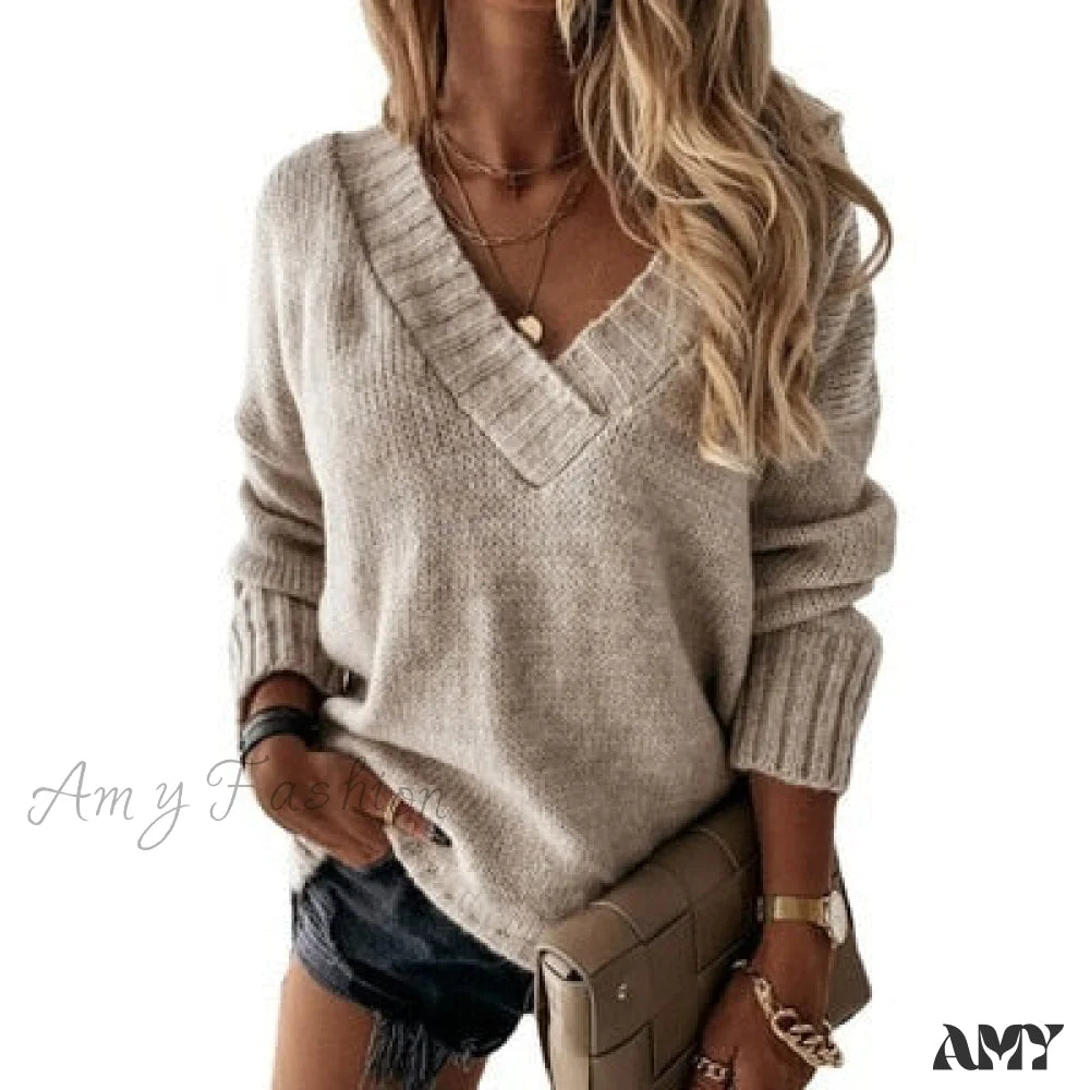 Amy Fashion - Elegant Loose Thick Long Sleeve Female Sweaters Apricot / S