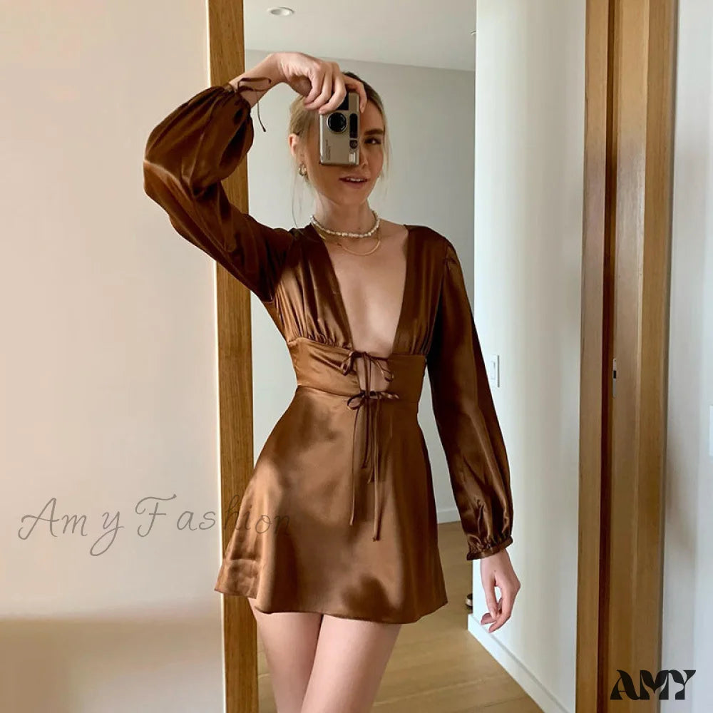 Amy Fashion - Elegant Puff Long Sleeve Slim Dresses
