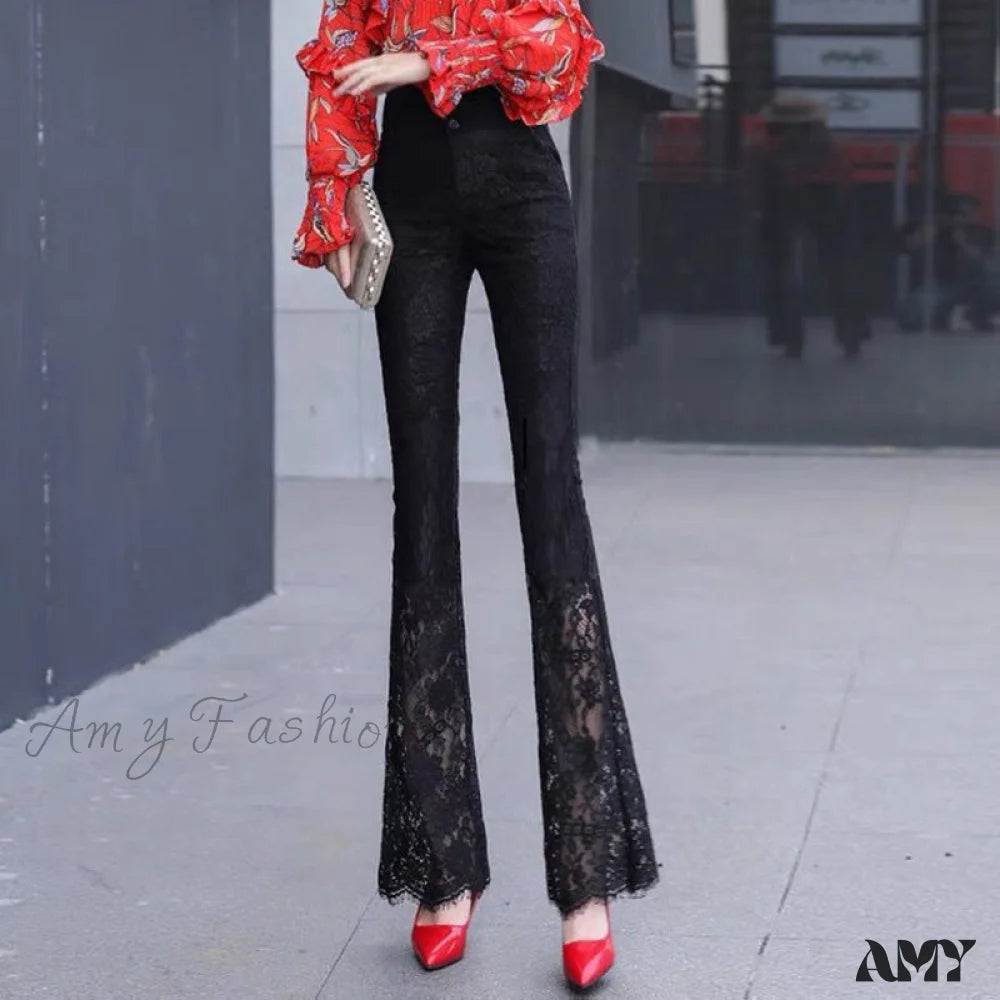 Amy Fashion - Elegant Vintage Lace Hollow Out Flare Pants