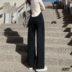 Amy Fashion - Fashionable Blue Vintage Quality High-Waisted Denim Straight Casual Floor Length Jean