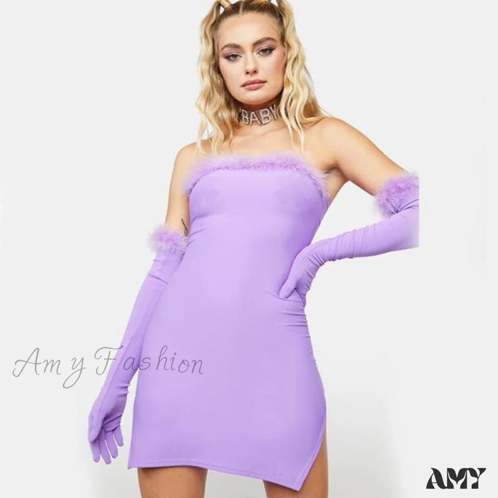 Amy Fashion - Fur Patchwork Y2K Bodycon Dresses