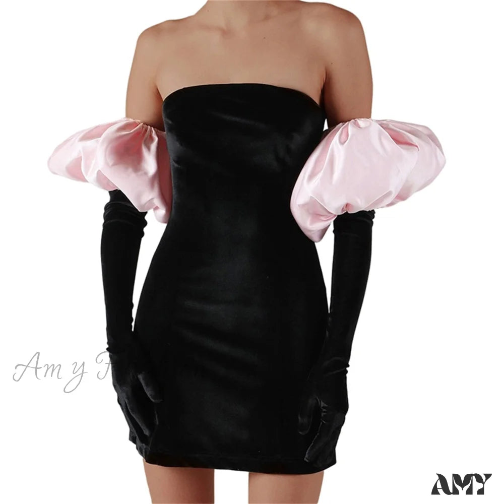 Amy Fashion - Fur Patchwork Y2K Bodycon Dresses Pink / S