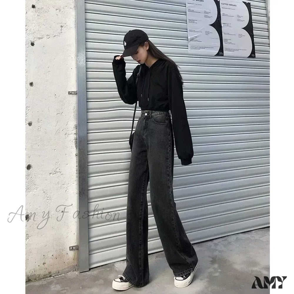 Amy Fashion - High Quality Vintage Blue Wide-Leg Straight Jean