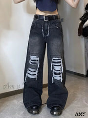 Amy Fashion - High Street Niche Design Washed Straight Tube Loose Fitting Retro Trendy Women’s Jean