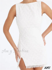 Amy Fashion - Lace Floral Elegant Sleeveless Backless Mini Dress