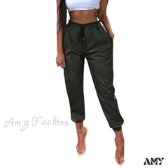Amy Fashion - Leather Harem Camo Pants Green / S