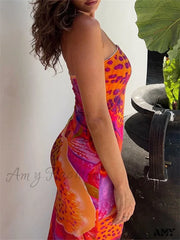 Amy Fashion - Leopard Floral Print Tube For Women Summer Party Beach Strapless Off Shoulder Slim