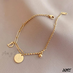 Amy Fashion - Letter D Minimalist Bead Plate Bracelet