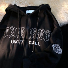 Amy Fashion - Letter Print Vintage Zip Up Oversize Jacket