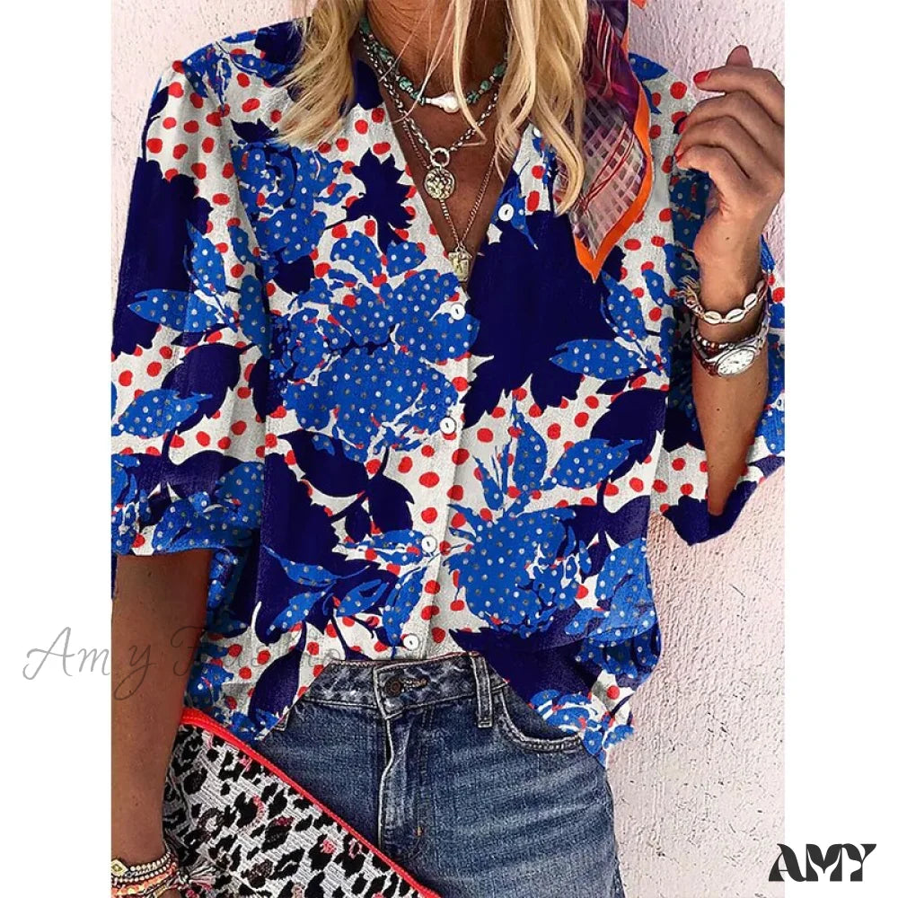 Amy Fashion - Loose Colorful Print Large Size Blouses