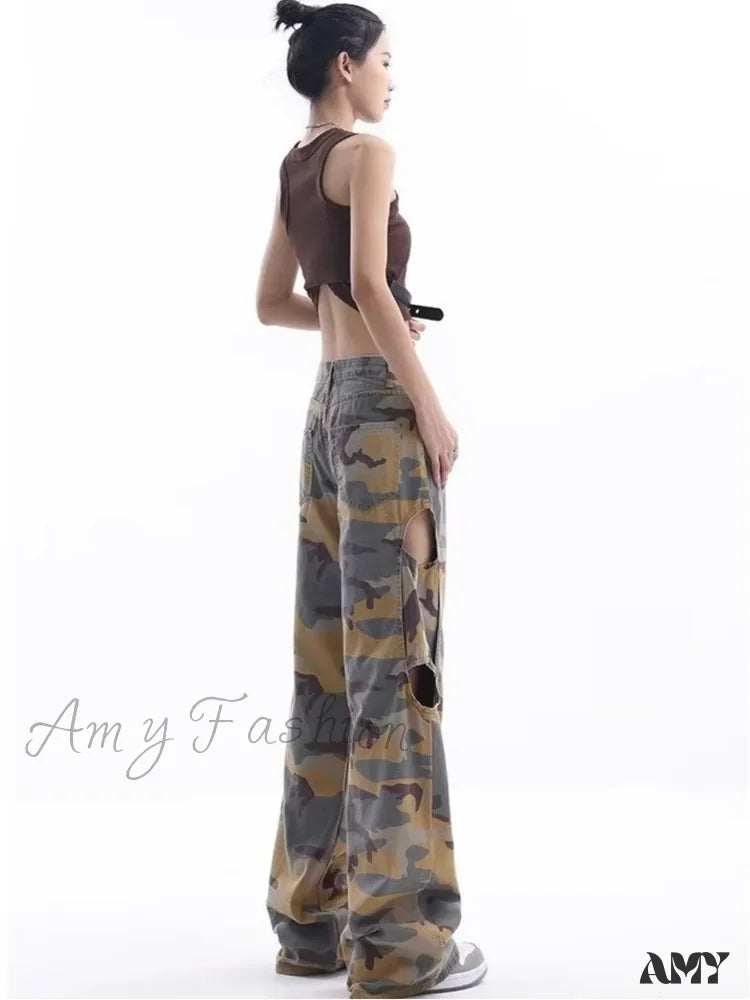 Amy Fashion - Loose Splashed Ink Speaker Camouflage Pants Trendy Hip-Hop Vintage Versatile Work