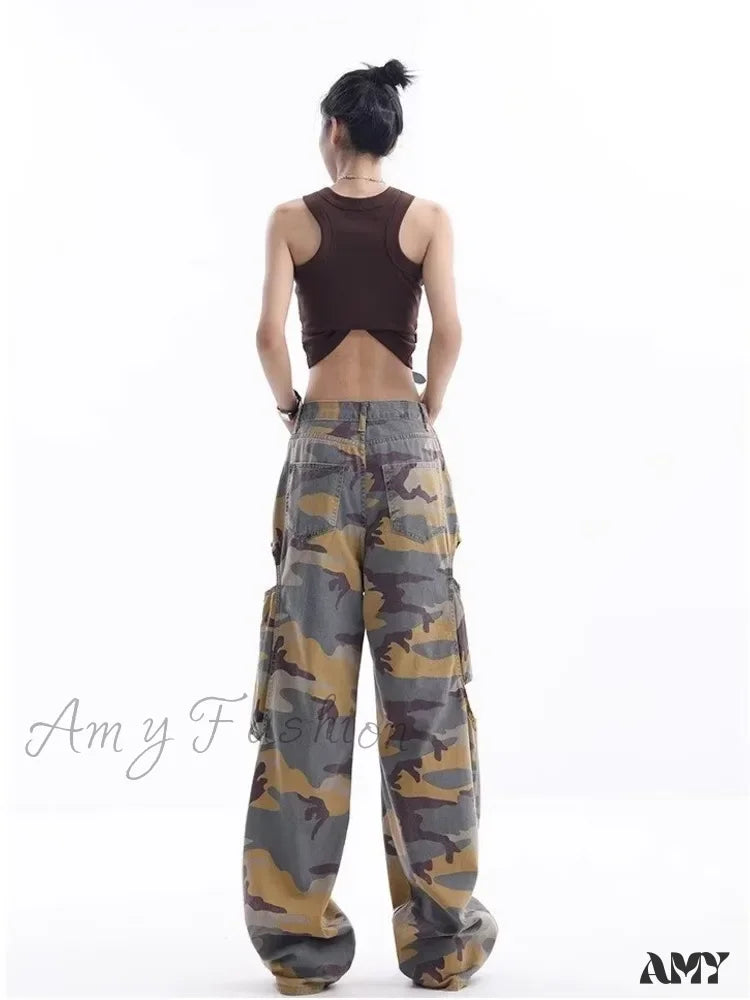Amy Fashion - Loose Splashed Ink Speaker Camouflage Pants Trendy Hip-Hop Vintage Versatile Work