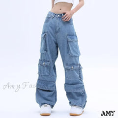 Amy Fashion - Multi-Pocket Washed Cargo New Heavy Industry Y2K Vintage Streetwear Loose Oversized
