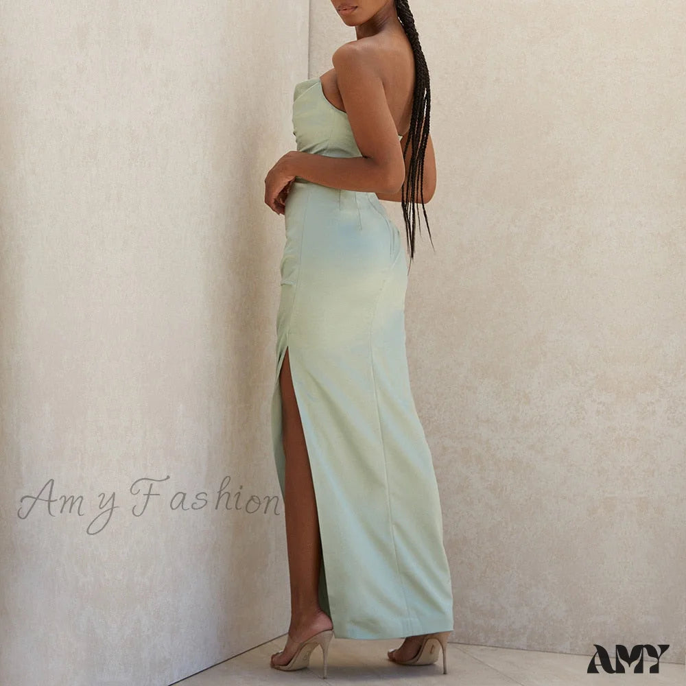 Amy Fashion - Off Shoulder Sleeveless Backless Side Split Dress
